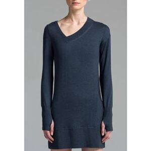 NFP Size 3/Medium Asymmetrical V Neck Dress Steel Blue Merino Wool Long Sleeves